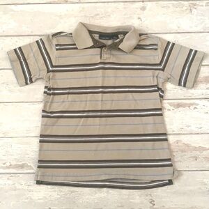 Cherokee 6/7 Boys Polo Shirt Short Sleeves Tan Brown Stripes Size 6 7